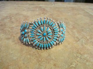 Exquisite Vintage Navajo Sterling Silver NEEDLE POINT Turquoise CLUSTER Bracelet 2