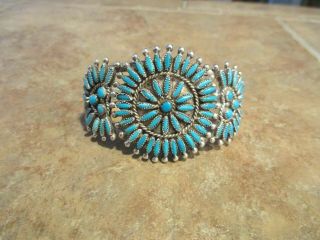 Exquisite Vintage Navajo Sterling Silver NEEDLE POINT Turquoise CLUSTER Bracelet 3