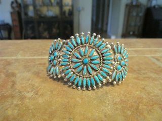 Exquisite Vintage Navajo Sterling Silver NEEDLE POINT Turquoise CLUSTER Bracelet 4