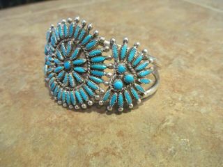 Exquisite Vintage Navajo Sterling Silver NEEDLE POINT Turquoise CLUSTER Bracelet 5