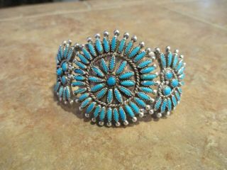 Exquisite Vintage Navajo Sterling Silver NEEDLE POINT Turquoise CLUSTER Bracelet 6
