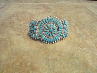 Exquisite Vintage Navajo Sterling Silver NEEDLE POINT Turquoise CLUSTER Bracelet 8