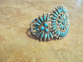 Exquisite Vintage Navajo Sterling Silver NEEDLE POINT Turquoise CLUSTER Bracelet 9