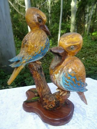 Vintage Hand Carved And Painted Australian Wood Kookaburra 