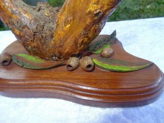 Vintage Hand Carved and Painted Australian Wood Kookaburra ' s on Branch Statue 4