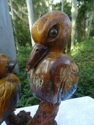 Vintage Hand Carved and Painted Australian Wood Kookaburra ' s on Branch Statue 5