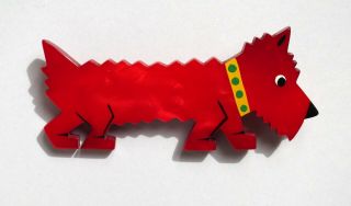 Signed Pavone Red Dog Named " Titanium " Brooch Pin