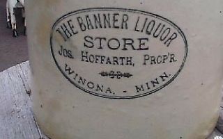 Vintage Rare Red Wing Winona Minn Whisky Liquor Advertising Jug Stoneware Crock 2