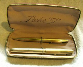 Vtg Parker " 51 " Fountain Pen & Mechanical Pencil Set 14k Gold Filled In Case