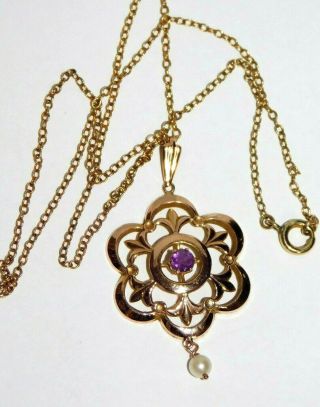 Antique,  Edwardian 9ct Gold & Amethyst Arts & Crafts Pendant Necklace Jewellery