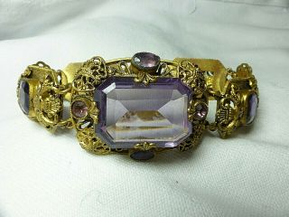 Vintage Art Deco Czech Amethyst Glass Bracelet Large Stones