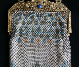 ANTIQUE MANDALIAN MFG CO ENAMELED,  FLAPPER,  1920 ' S ART DECO MESH PURSE 4