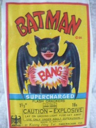 Two Vintage Batman Supercharged Flash Cracker Firecracker Label
