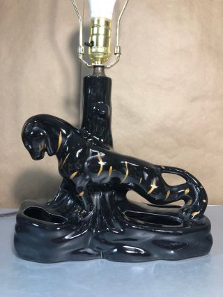 Vintage Mid - Century Black Ceramic Tiger Tv Lamp Planter Great