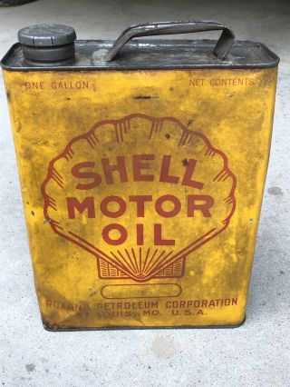Early Rare Yellow Vintage One Gallon Shell Motor Oil Tin Can - Big Shell Model A