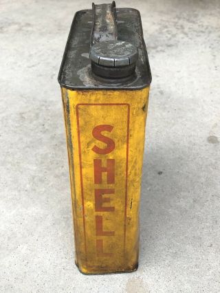 Early RARE Yellow Vintage One Gallon SHELL Motor Oil Tin Can - BIG SHELL Model A 2