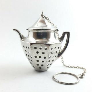 Antique Tea Strainer 925 Sterling Silver Pot Kettle Shaped Infuser Ball