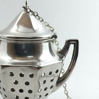 Antique Tea Strainer 925 Sterling Silver Pot Kettle Shaped Infuser Ball 4