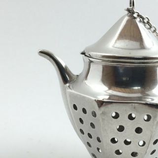Antique Tea Strainer 925 Sterling Silver Pot Kettle Shaped Infuser Ball 5