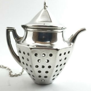 Antique Tea Strainer 925 Sterling Silver Pot Kettle Shaped Infuser Ball 7