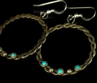 Vintage Old Pawn Navajo 1970s Sterling Silver Turquoise Dangle Earrings