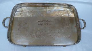 Quality Large Silver Plated Tray Ornate Serpentine Gallery Ball Claw Feet Emboss