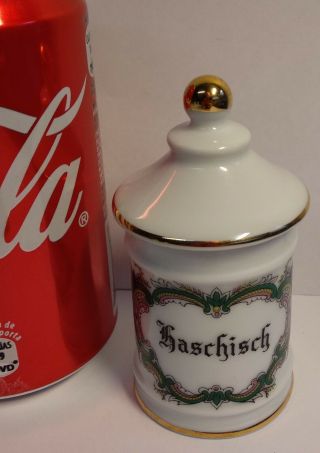 Vintage Haschisch Apothecary Empty Little Jar Limoges Porcelain Drug Store Franc