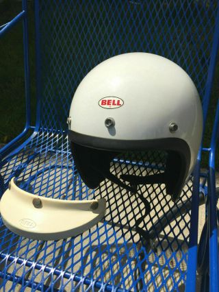 Vintage White Bell Rt 3 - 75 Motorcycle - Auto Racing Helmet Sz 7 1/8 W - Visor