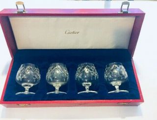 Vintage Cartier Crystal Glass Set Of 4 Brandy Cognac Scotch Snifter Glass