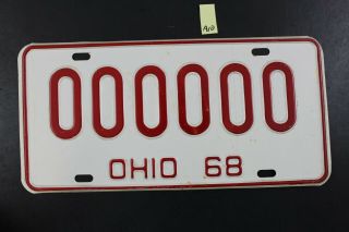 Vintage 1968 Ohio Sample License Plate 000000 (a10