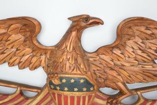 Vintage WOOD Carved AMERICAN EAGLE Bellamy Style AMERICAN FOLK ART Shield FLAG 2