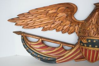 Vintage WOOD Carved AMERICAN EAGLE Bellamy Style AMERICAN FOLK ART Shield FLAG 3