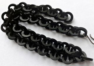 Antique Victorian Black Vulcanite Chain For Mourning Pendant - Large Round Links
