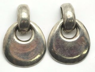 Taxco Mexico Vintage Oxidized Sterling Silver Statement Chunky Clip On Earrings