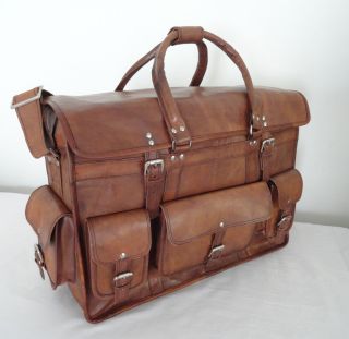16 " Vintage Leather Briefcase Luggage Handbag Holdall Duffle Bag Weekend Travel