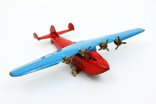 Vintage Wyandotte China Clipper Pressed Steel Airplane Red & Blue Complete 2