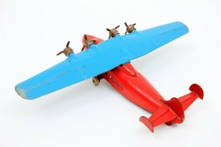 Vintage Wyandotte China Clipper Pressed Steel Airplane Red & Blue Complete 5
