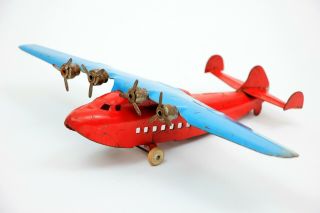 Vintage Wyandotte China Clipper Pressed Steel Airplane Red & Blue Complete 6