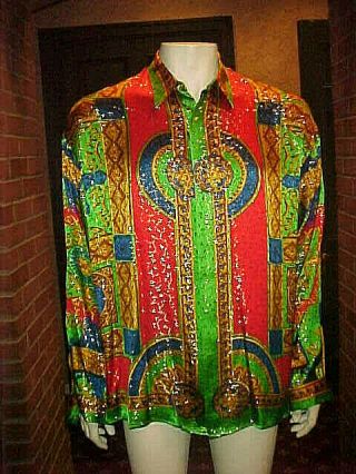 Nwt Rare Men Vintage Creme De Silk Metallic Arabian Night 1507 Silk Shirt Last S