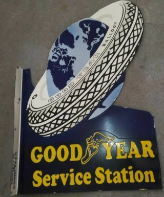 GOODYEAR SERVICE STATION VINTAGE PORCELAIN SIGN 24 X 36 INCHES WITH FLANGE 2
