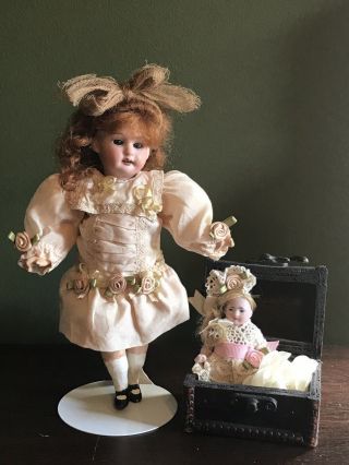 “as Is” 7 1/2 Inch Antique German Doll & 3 1/2 Doll Marked 166.