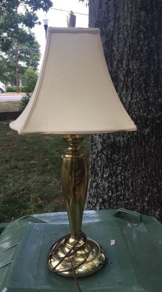 1 Vintage Mid Century Heavy Brass Stiffel Lamps 29 " With Lamp Shade