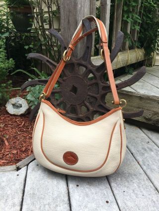 Vintage Dooney & Bourke Pebbled Awl Hobo Shoulder Bag Cream And British Tan Vgc