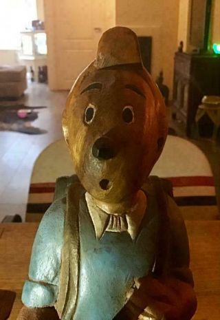 Extremely Rare Tintin Walking in the Mountains Old Wooden Figurine Statue 3
