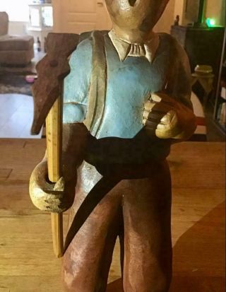 Extremely Rare Tintin Walking in the Mountains Old Wooden Figurine Statue 4