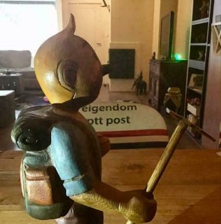 Extremely Rare Tintin Walking in the Mountains Old Wooden Figurine Statue 9