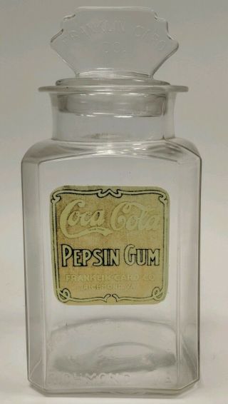 Vtg Coca Cola Pepsin Gum Embossed Glass Jar Franklin Caro Co.  Richmond,  Va