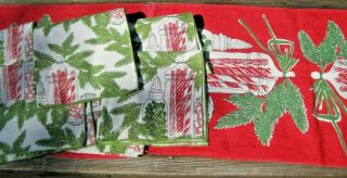 Vtg Vera Neumann Xmas Napkins Table Runner Tea Towels Candy Canes Set 12 Linen