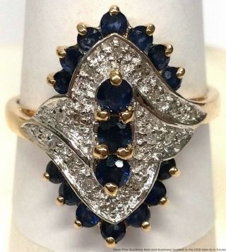 Vintage Solid Yellow Gold Natural Sapphire Diamond Ladies Ring Size 8.  25
