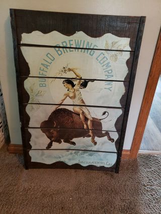 Vintage Buffalo Brewing Company Wooden Beer Sign 1980